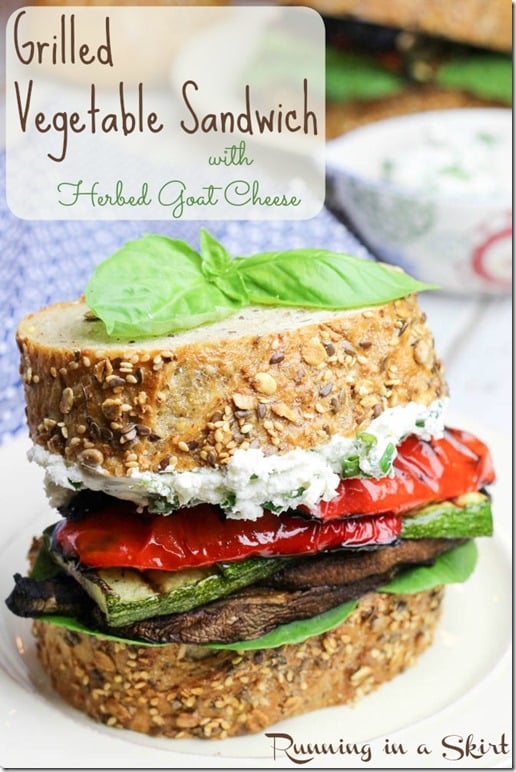 grilled vegetable sandwich with herbed goat cheese pin