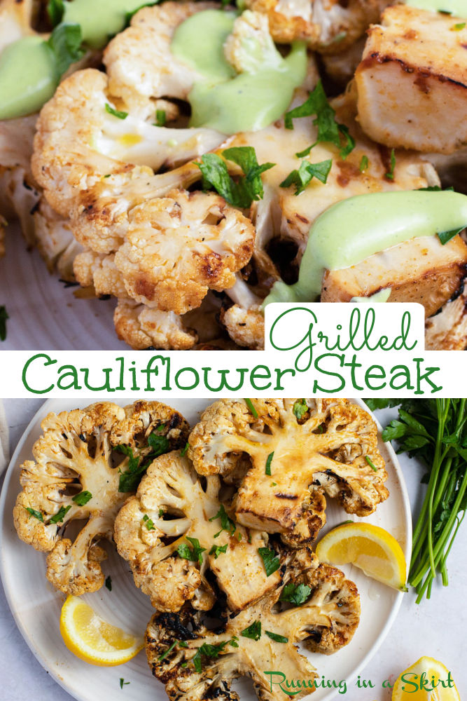 Grilled Cauliflower Steak with Green Goddess Sauce via @juliewunder