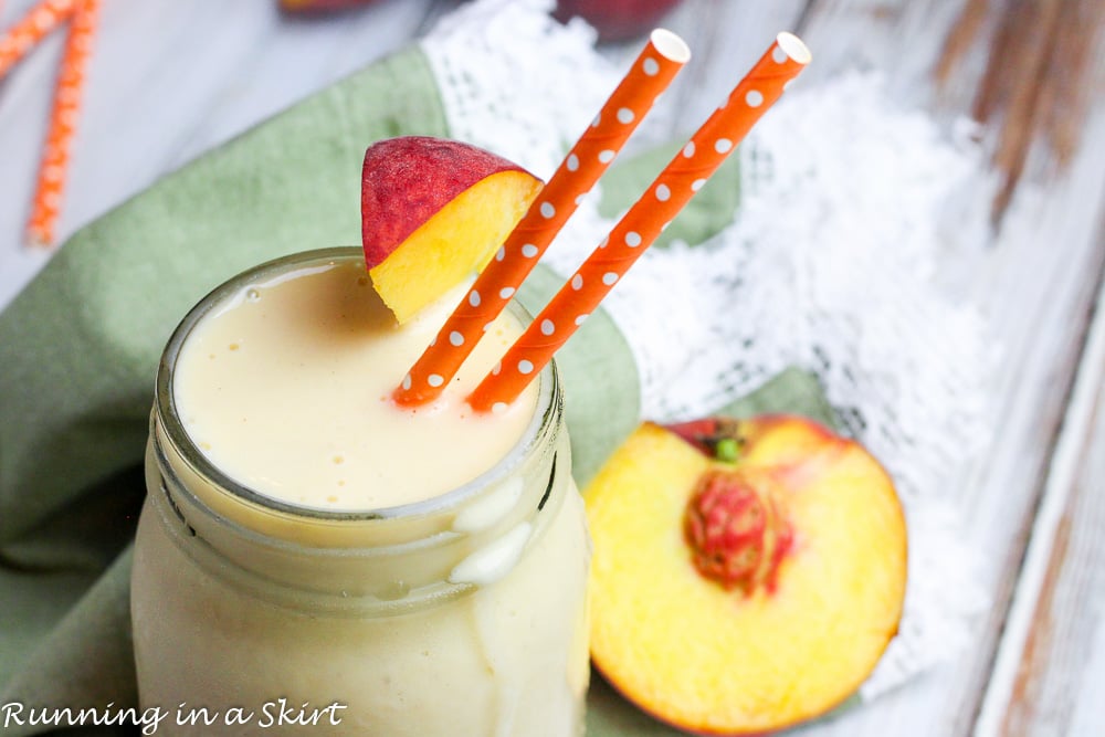 Peach Smoothie - Peaches and Cream Smoothie in a glass jar.