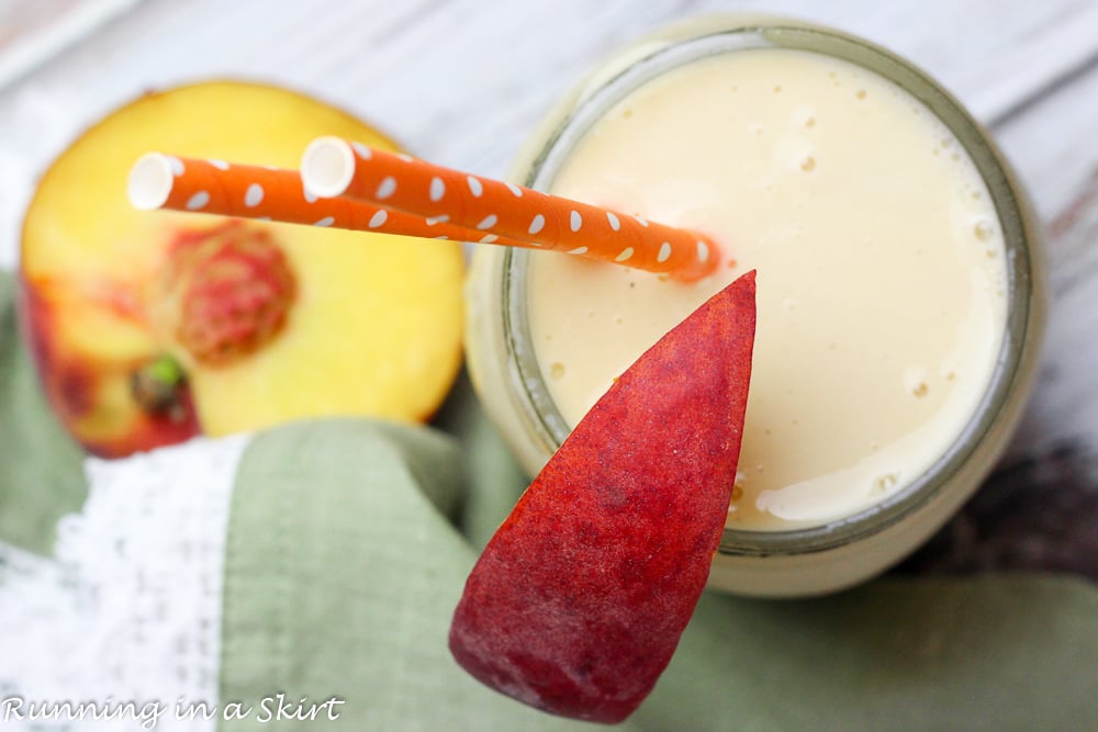 Peach Smoothie - Peaches and Cream Smoothie overhead shot.