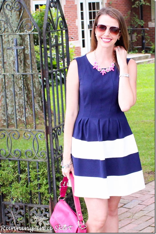 Navy Dress with Pink Accessories