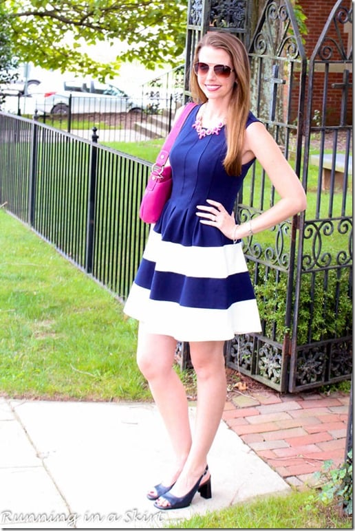 Navy Dress with Pink Accessories