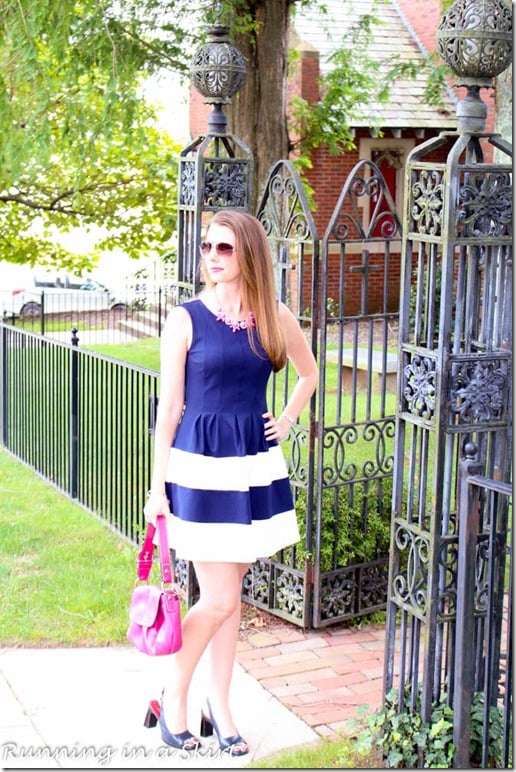 Navy Dress with Pink Accessories