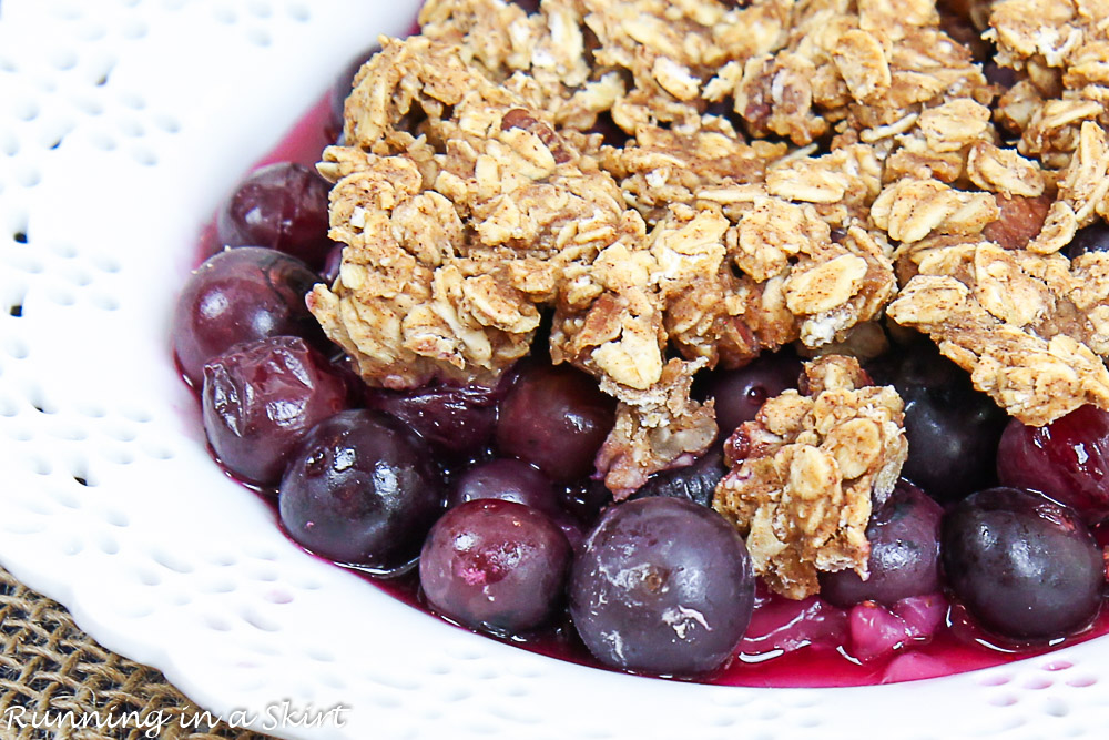 Close up of healthy blueberry crisp.