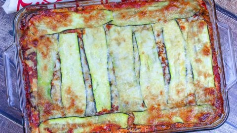 No Noodle Vegetarian Zucchini Lasagna in a baking dish.