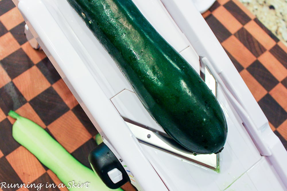 cutting zucchini with a mandolin - no noodle vegetarian zucchini lasagna