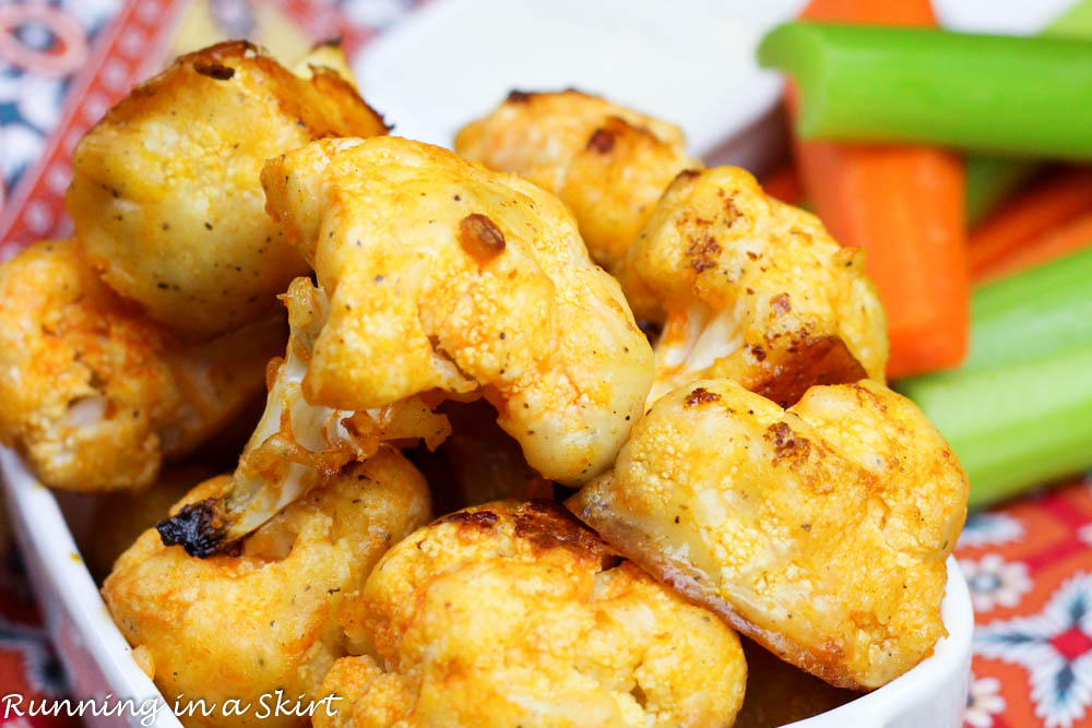 Buffalo Roasted Cauliflower- Sideline Meat Monday Night with this tasty game day treat!