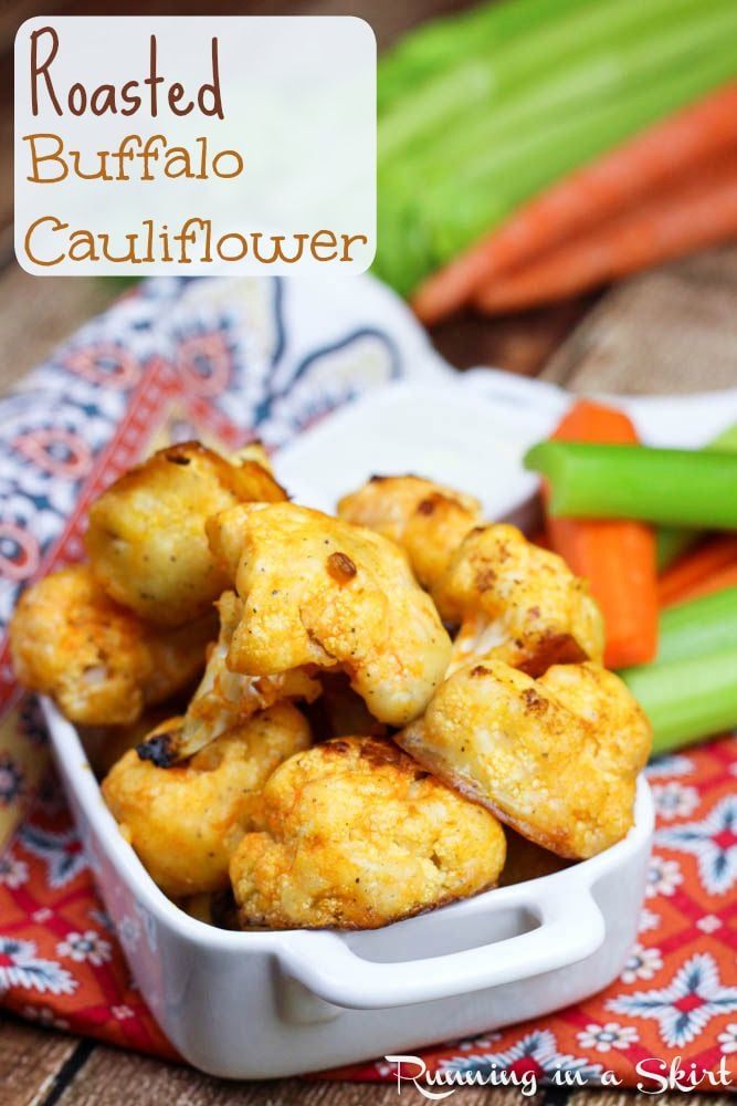 Buffalo Roasted Cauliflower- Sideline Meat Monday Night with this tasty game day treat!