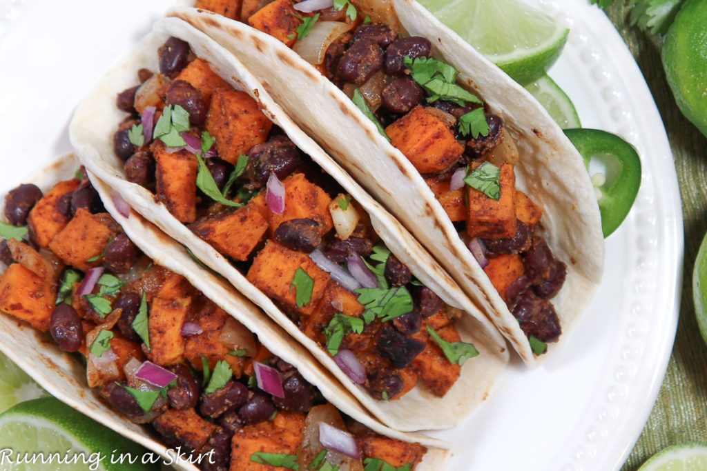 Sweet Potato and Black Bean Tacos overhead shot.