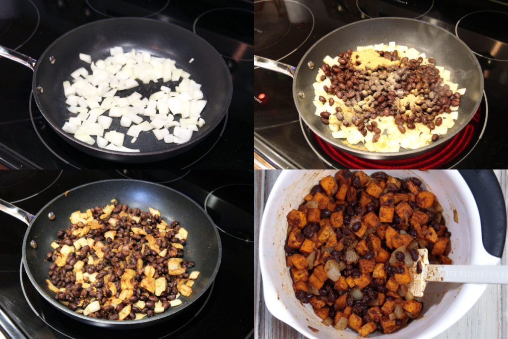 Process photo collage showing how to assemble the taco filling.