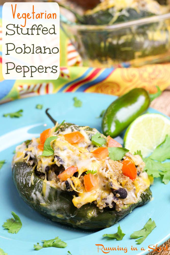 Vegetarian Stuffed Poblano Peppers - quinoa stuffed vegetarian meal!/ Running in a Skirt