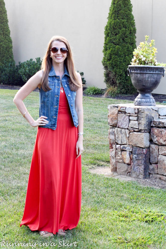 Denim vest with dress sale