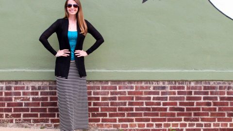 Fashion Friday - Black and White Maxi Skirt with green accents / Running in a Skirt