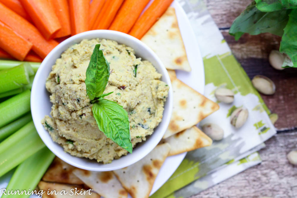 Pistachio Hummus - a delicous twist on humus! Perfect for a dip or sandwich/ Running in a Skirt