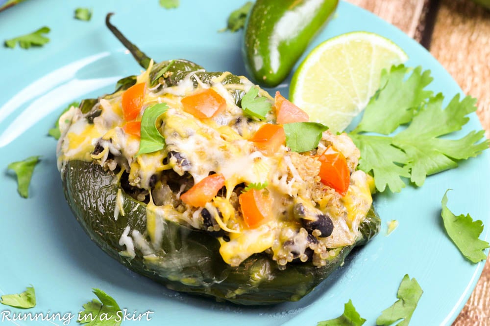 Vegetarian Stuffed Poblano Peppers - quinoa stuffed vegetarian meal!/ Running in a Skirt