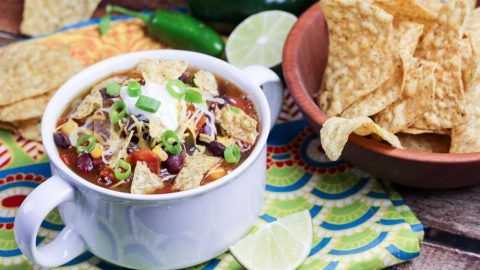 Vegetarian Taco Soup Crock Pot Recipe - so tasty and simple! Perfect weekday meal./ Running in a Skirt