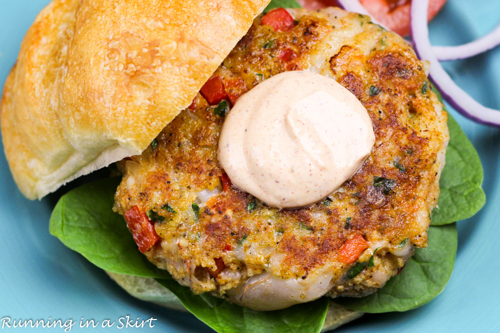 Cajun Shrimp Burger close up.