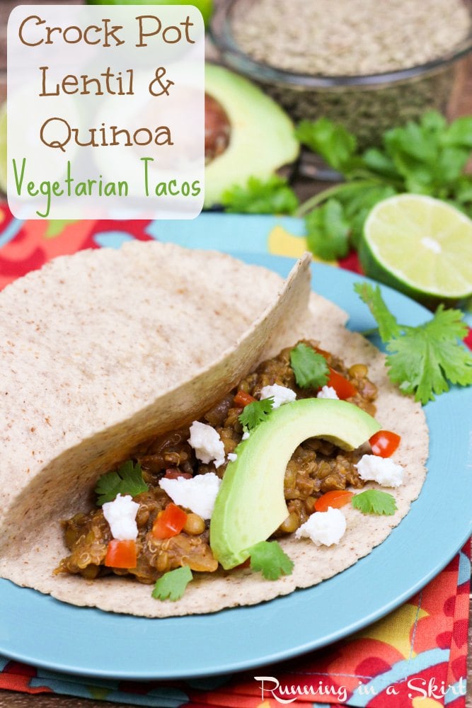 Crock Pot Lentil Taco Recipe- Lentil Quinoa Tacos are a perfect vegetarian taco