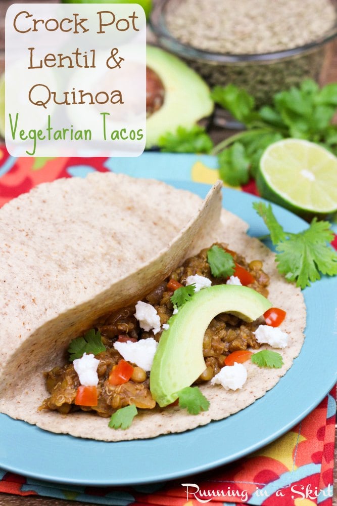 Crock Pot Lentil Taco Recipe- Lentil Quinoa Tacos area meaty, hearty, plant based, tasty vegetarian taco / Running in a Skirt