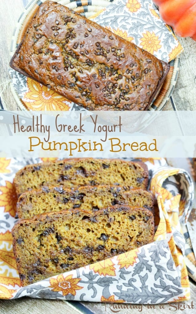 Healthy Greek Yogurt Pumpkin Bread with chocolate chips! No oil and mostly whole wheat flour!/ Running in a Skirt