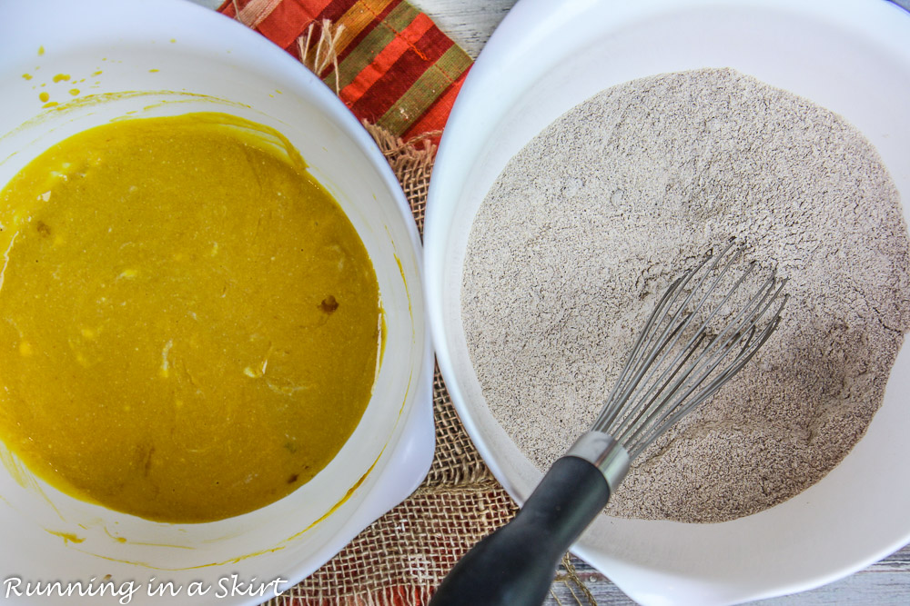 Process photos showing how to mix the bread together.