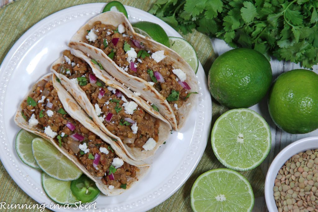 Crock Pot Lentil Tacos overhead shot.