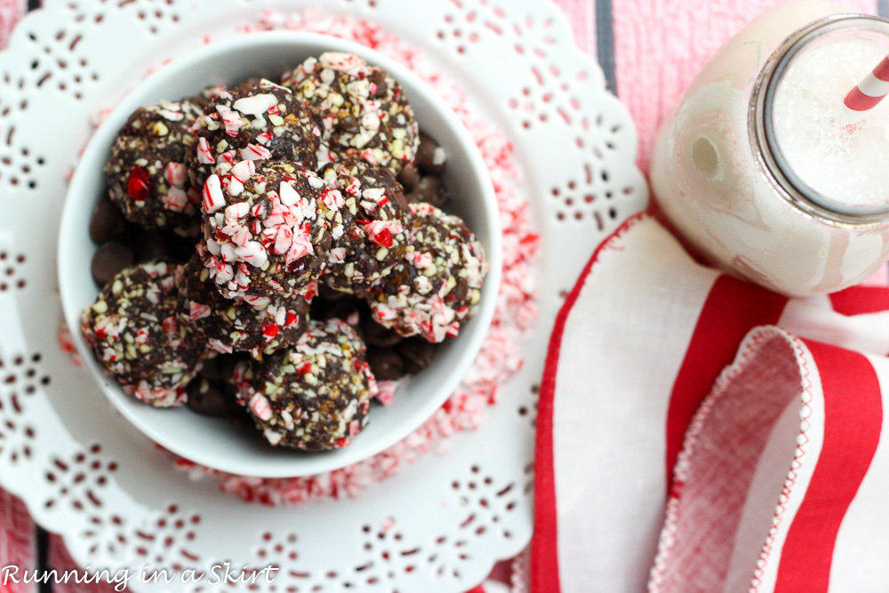 No Bake Chocolate Peppermint Protein Balls - Veggies Don't Bite