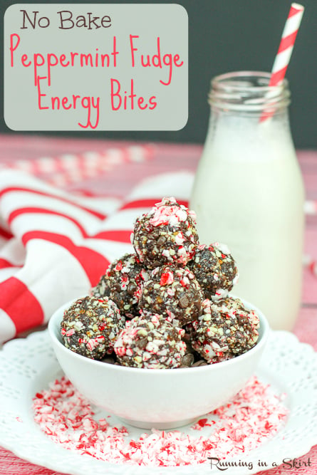 Peppermint Fudge No Bake Energy Bites Recipe - healthy festive bites of chocolate fun!/ Running in a Skirt