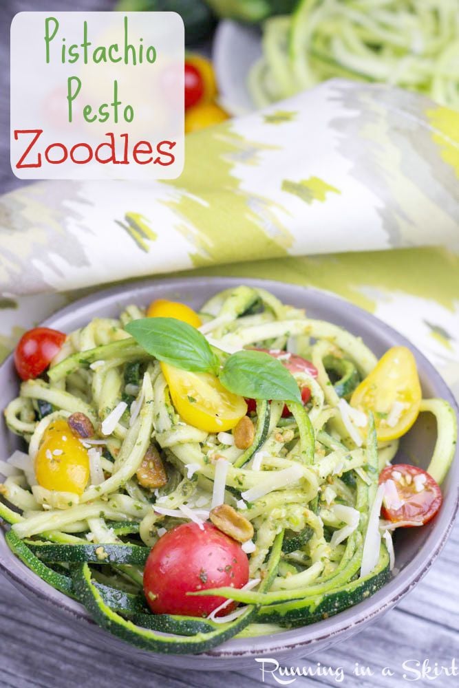 Pistachio Pesto Zoodles - raw or cooked zucchini noodle dish / Running in a Skirt
