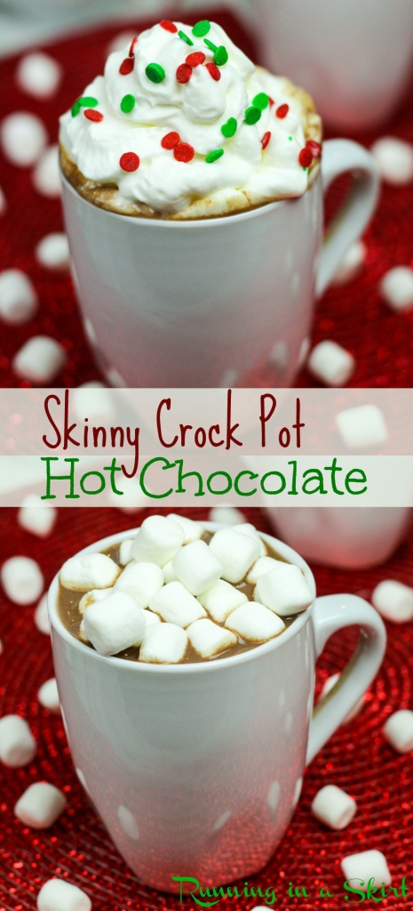 Crock Pot Skinny Hot Chocolate recipe- perfect for Christmas or any winter gathering/ Running in a Skirt