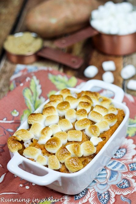 Best Sweet Potato Casserole with Marshmallows - My Mom's famous recipe- the real deal with butter and brown sugar- doesn't get any better than this!/ Running in a Skirt