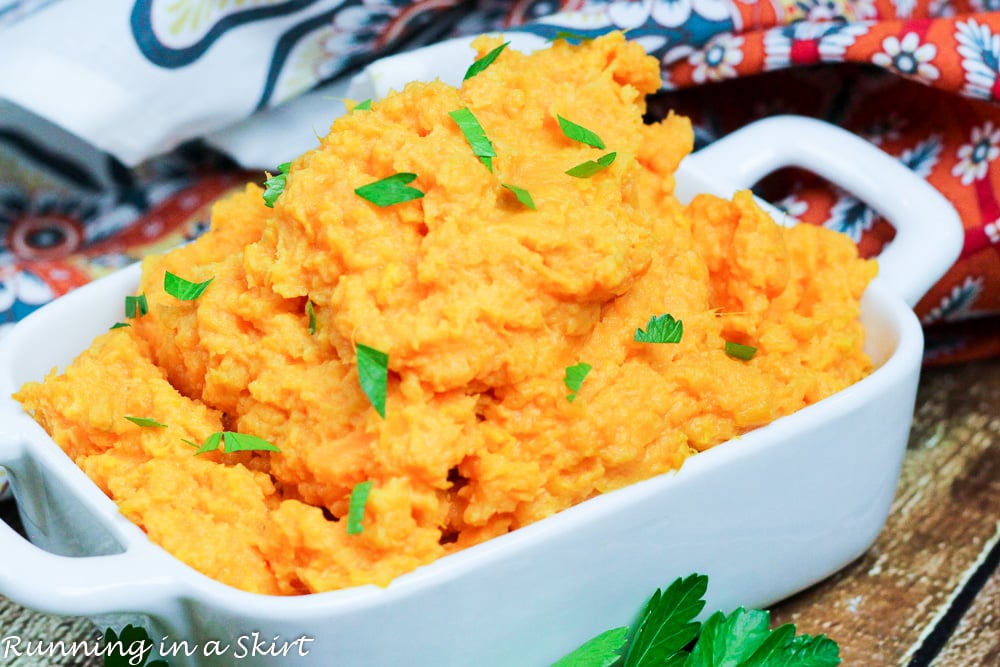 Healthy Honey Mashed Sweet Potatoes- secret creamy ingredient!/ Running in a Skirt