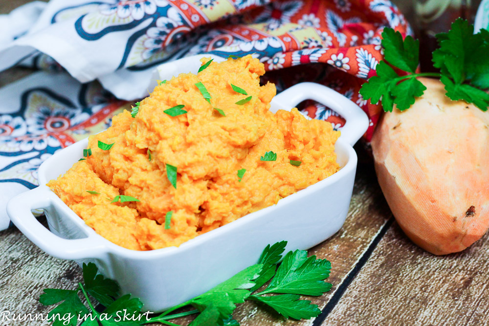 Healthy Honey Mashed Sweet Potatoes- secret creamy ingredient!/ Running in a Skirt