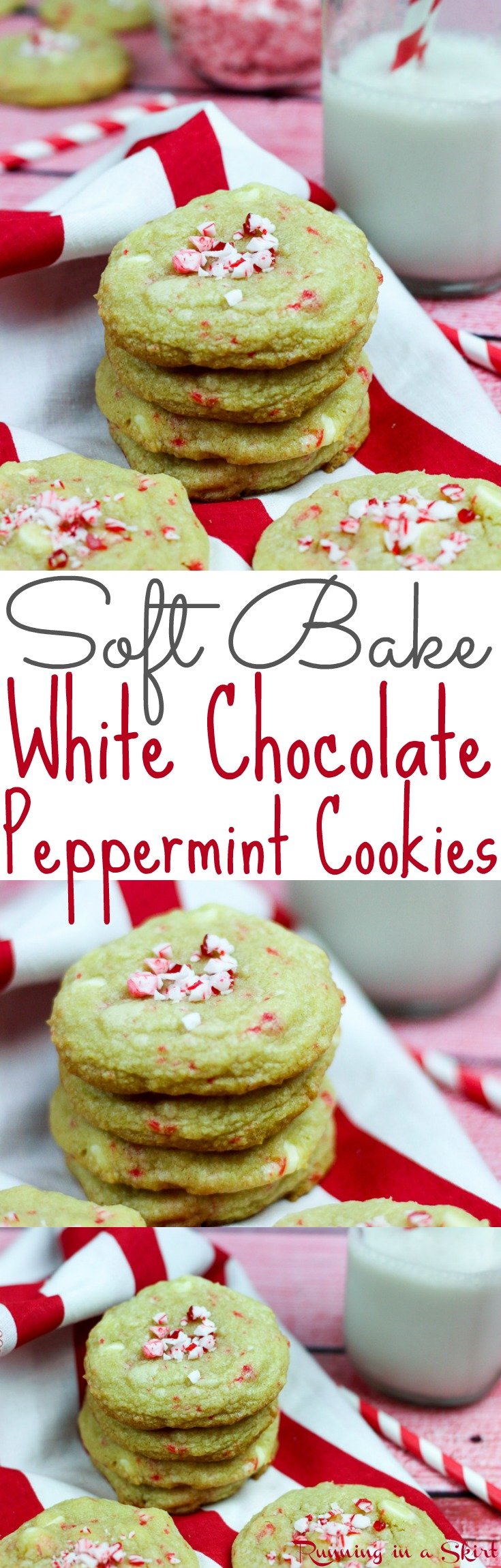 Simple, Soft Bake White Chocolate Peppermint Cookies recipe. This easy desserts recipe is chewy and delicious... the perfect holiday foods. Your families, friends and kids will love these. Made in a small batch for healthy portion control. / Running in a Skirt via @juliewunder