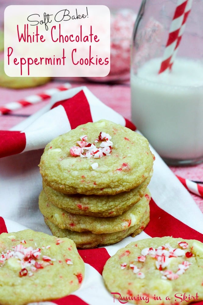 Chewy Soft Baked White Chocolate Peppermint Cookies recipe/ Running in a Skirt