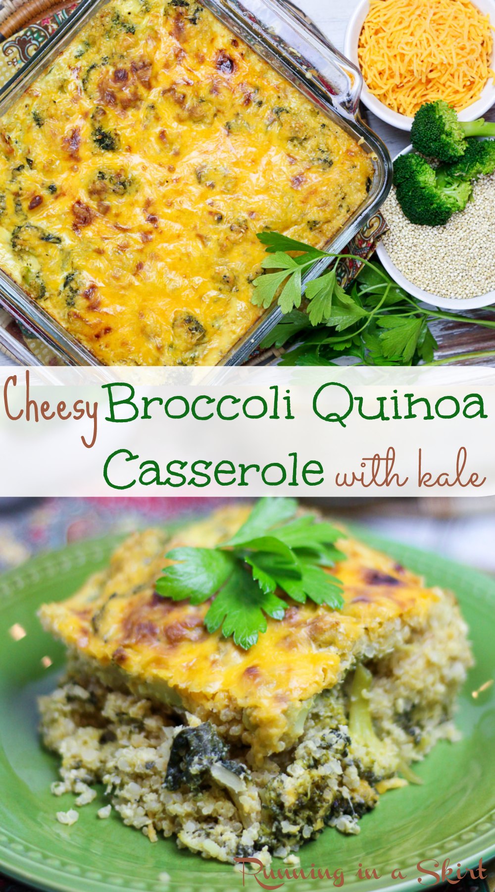 Cheesy Broccoli Quinoa Casserole with kale - "healthy" comfort food! / Running in a Skirt