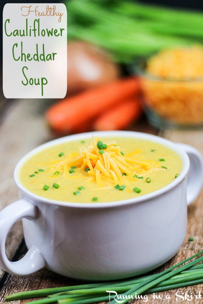 Crock Pot Cauliflower Cheddar Soup - you'll never miss the potato with this low carb sub!/ Running in a Skirt