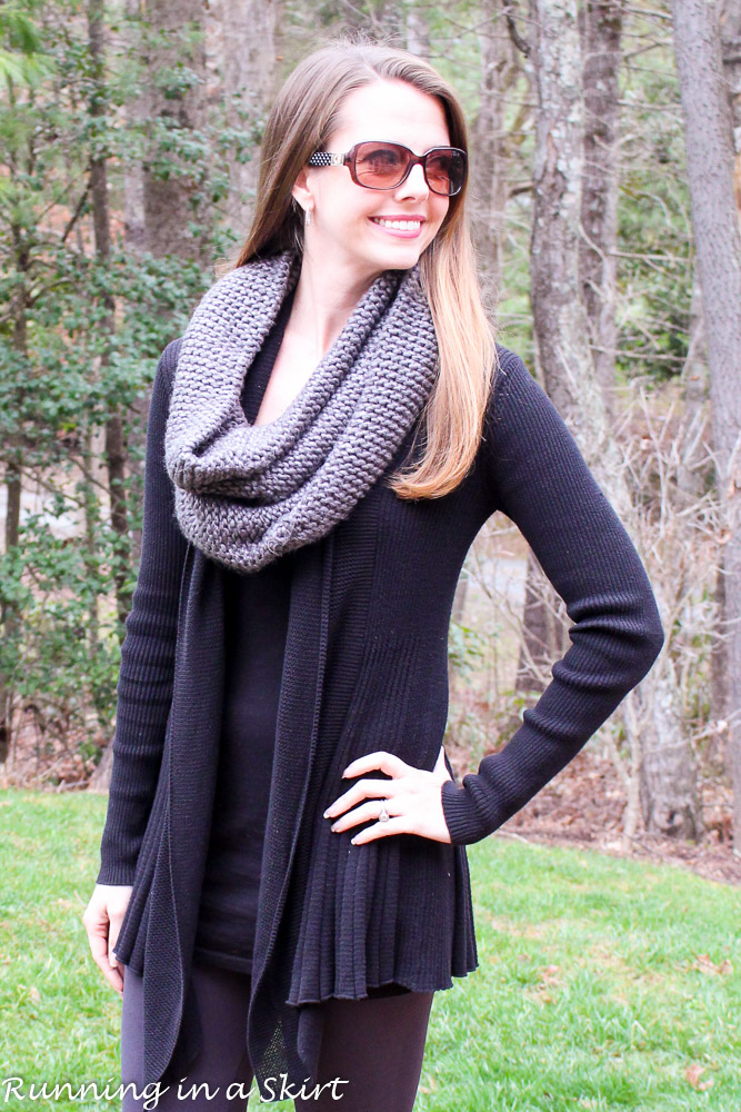 Gray Infinity Scarf & Leggings / Running in a Skirt