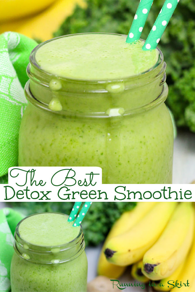 The Best Green Detox Smoothie recipe - perfect for health, weightloss and glowing skin! Clean eating with pineapple, ginger, bananas and kale. Vegan & dairy free / Running in a Skirt #smoothie #greensmoothie #cleaneating #detox #healthy #healthyliving #vegan #dairyfree #healthy via @juliewunder