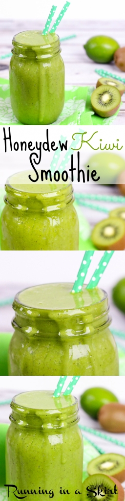 Honey Dew Kiwi Smoothie recipe. Vegan, Vegetarian, Creamy, Healthy and delicious!/ Running in a Skirt