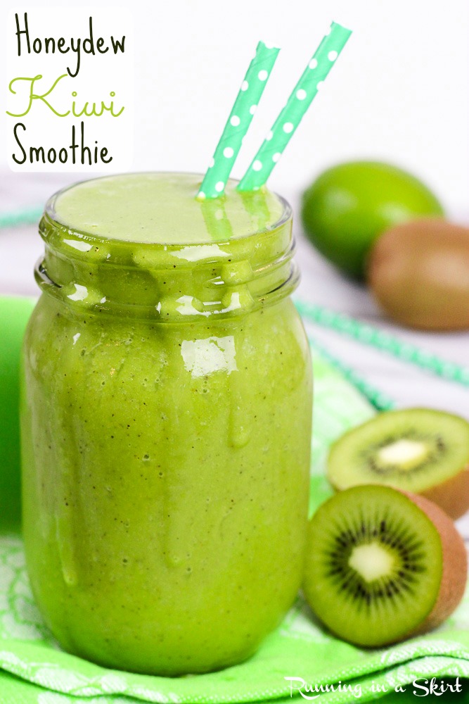 Honey Dew Kiwi Smoothie recipe. Vegan, Vegetarian, Creamy, Healthy and delicious!/ Running in a Skirt