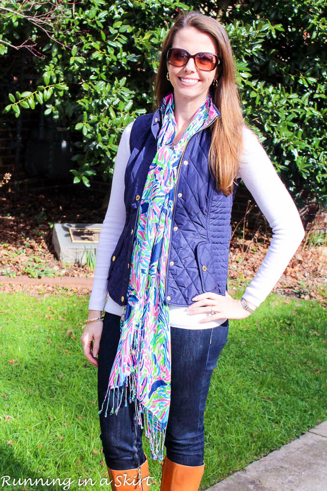 Lilly Pulitzer Navy Vest and Scarf / Running in a Skirt