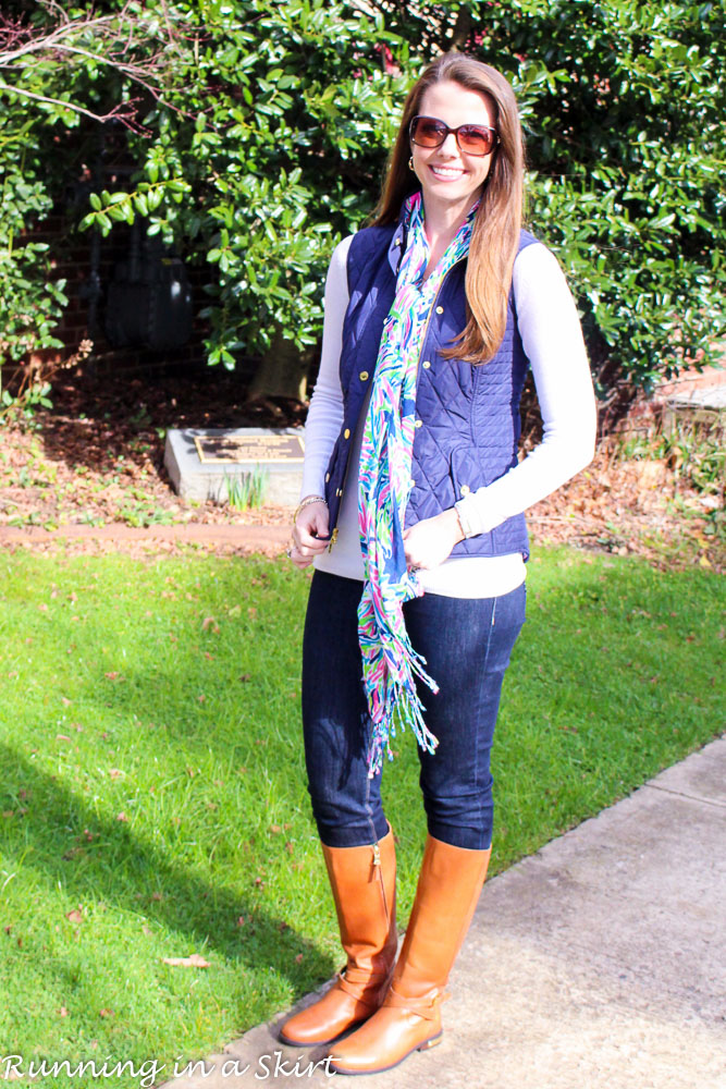 Lilly Pulitzer Navy Vest and Scarf / Running in a Skirt