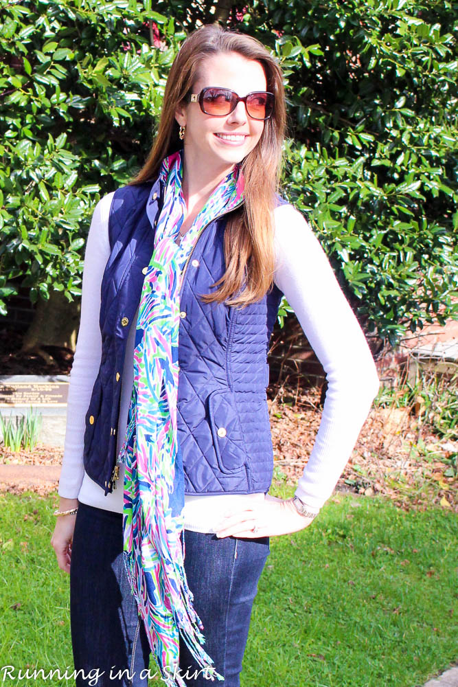 Lilly Pulitzer Navy Vest and Scarf / Running in a Skirt