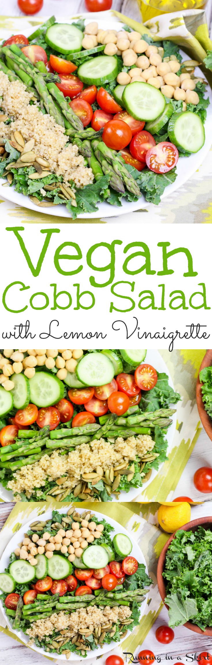 Healthy Vegan Cobb Salad recipe with Lemon Dressing- inspired by the Cheesecake Factory.  A high protein, clean eating lunch or dinners... packed with veggies. Includes the dressing recipe. Gluten free, Dairy Free & Whole 30. / Running in a Skirt via @juliewunder