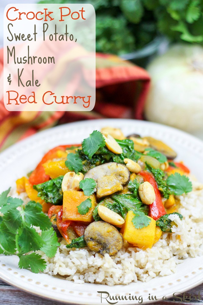 Vegetarian Crock Pot Red Curry - sweet potato, mushroom & kale!/ Running in a Skirt