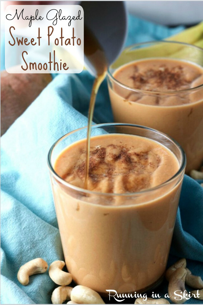 Maple Glazed Sweet Potato smoothie- amazing smoothie ingredients and recipes delivered to your door with Green Blender! Find out how it works on Running in a Skirt or GreenBlender.com