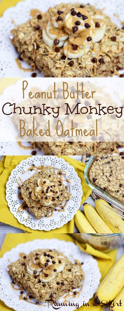 Chunky Monkey Baked Oatmeal Recipes / Peanut Butter, Banana, Clean Eating & Easy Healthy Breakfast! / Running in a Skirt