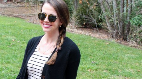 Red Leggings with stripe shirt & cashmere sweater/ Running in a Skirt