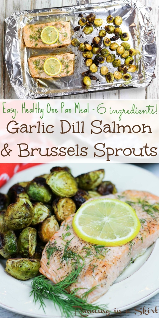 Easy One Pan Meals - Salmon and Brussels Sprout Bake recipe - only 6 ingredients! / Running in a Skirt